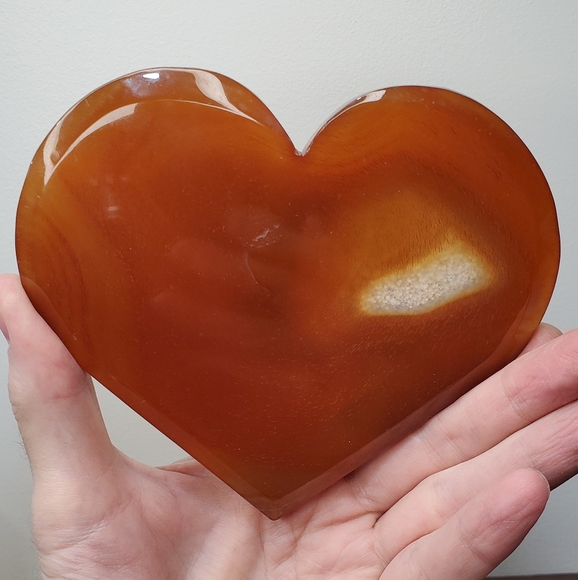 Large Carnelian Crystal Heart With Druzy - Picture 3 of 12